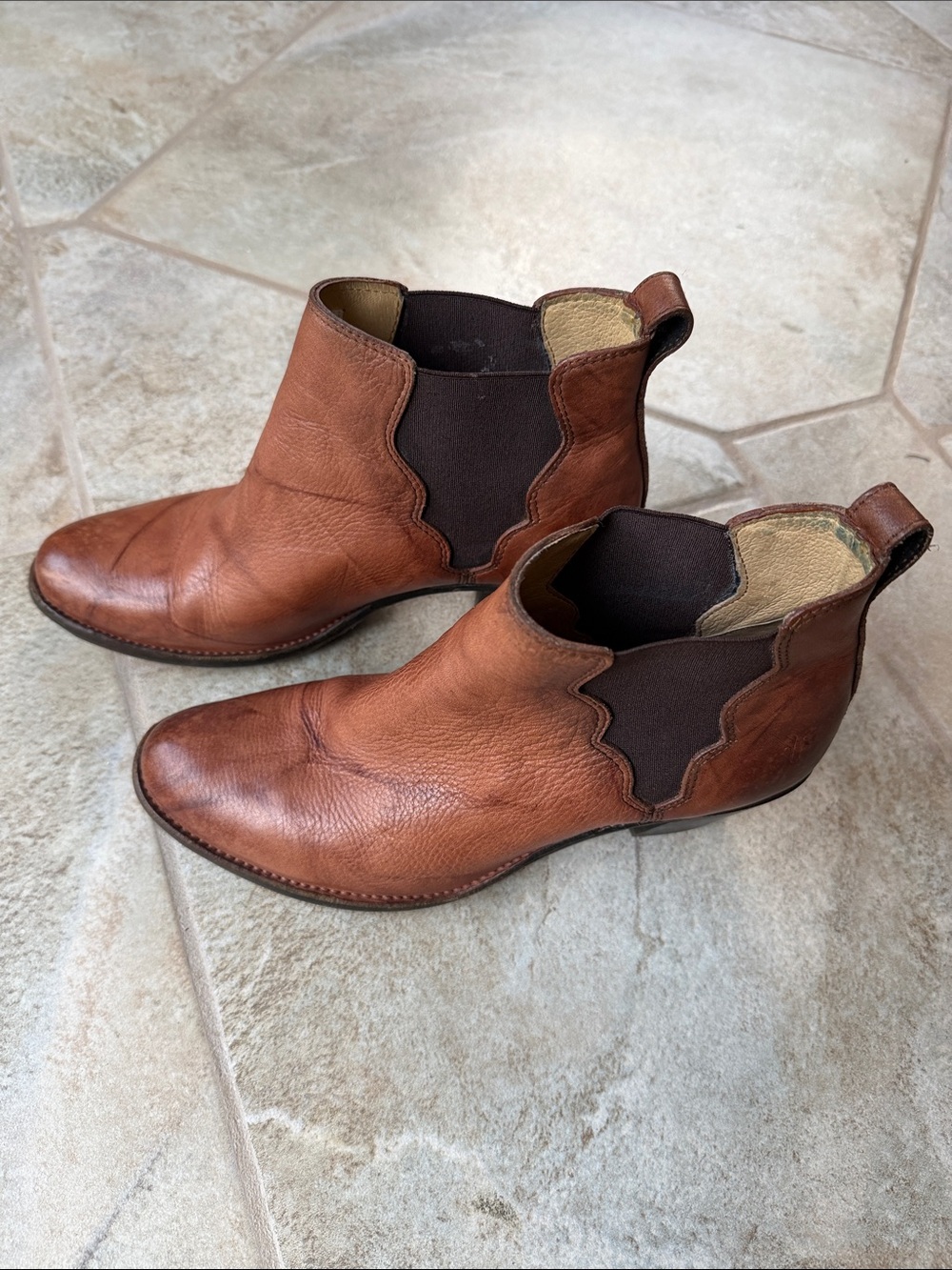 Frye Tan Leather Chelsea Ankle Booties